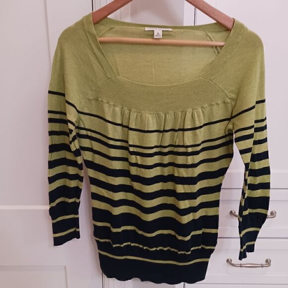 Banana Republic Cotton Square Neck Striped Sweater Green Navy - Picture 1 of 10